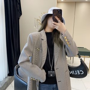 Women's Retro Plaid Suit Jacket - European Style, Lapel Design, Autumn Fashion, Classic British Temperament