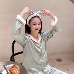 Women's Satin Fleece Pajamas Set in Haze Blue - Warm Thickened Autumn Winter Homewear for Couples - Trendy Comfort Style