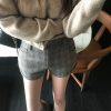 Women's Slim Fit Casual American Plaid Woolen Shorts - Trendy 90s Style Long Leg Hot Pants