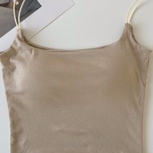 Women's Solid Color Camisole with Built-in Bra, Sleeveless Slim Fit Top for Layering, 2025 New Style Fashion Essential