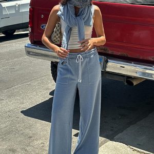 Women's Solid Color Loose Sweatpants - Casual Streetwear with Elastic Waist, Drawstring, and Straight Leg for Autumn Winter