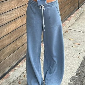 Women's Solid Color Loose Sweatpants - Casual Streetwear with Elastic Waist, Drawstring, and Straight Leg for Autumn Winter