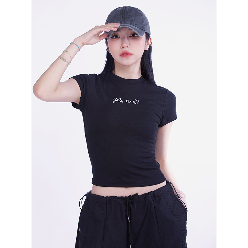 Women's Solid Color Short Sleeve Crop T-Shirt - 2024 Summer Casual Style, European and American Fashion