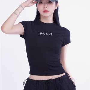 Women's Solid Color Short Sleeve Crop T-Shirt - 2024 Summer Casual Style, European and American Fashion