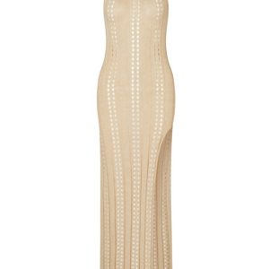 Women's Solid Color Sleeveless Beach Dress - Knitted Hollow Swimwear Vacation Long Dress in European and American Style