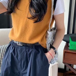 Women's Spring 2023 Raccoon Knit Vest - Round Neck Pullover Cardigan Sweater, Cozy Layering Essential for Effortless Style