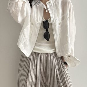 Women's Stand-Up Collar Slimming Work Jacket - Casual Loose Short Summer 2025 Sun Protection Top