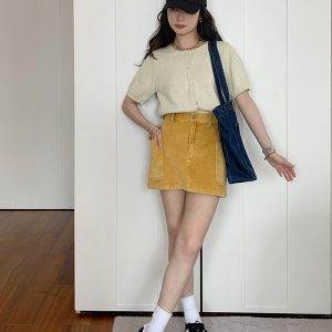 Women's Summer Corduroy A-Line Skirt - Slim Fit Workwear, Versatile Half Skirt for Lengthening Legs, Casual Chic Style