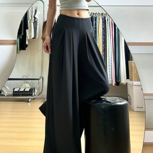 Women's Summer High-Waisted Wide-Leg Pants - Casual Loose Fit, Thin Draped Design for Effortless Style