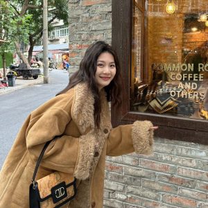 Women's Two-Sided Fur-Lined Motorcycle Coat, Winter 2024 Trend, Loose Fit Thick Lamb Wool Jacket
