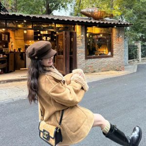 Women's Two-Sided Fur-Lined Motorcycle Coat, Winter 2024 Trend, Loose Fit Thick Lamb Wool Jacket