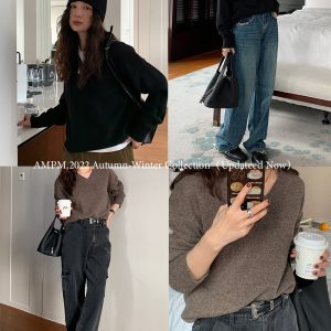 Women's V-Neck Wool Knit Sweater - Cozy Lazy Style Long Sleeve Pullover for Autumn Winter, Perfect for Casual Y2K Fashion