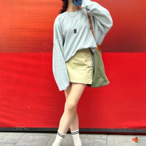 Women's Waffle Long Sleeve Sun Protection T-Shirt - Casual Loose Gray Top for Autumn 2022, Perfect for Everyday Wear