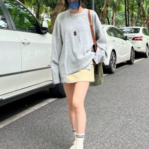 Women's Waffle Long Sleeve Sun Protection T-Shirt - Casual Loose Gray Top for Autumn 2022, Perfect for Everyday Wear