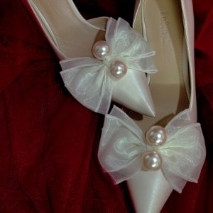 Women's White Pointed Toe Stiletto Heels with Bowknot - Bridal Wedding Shoes, Elegant Design for Bridesmaids
