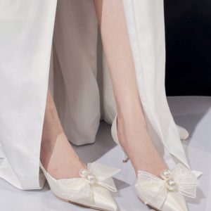 Women's White Pointed Toe Stiletto Heels with Bowknot - Bridal Wedding Shoes, Elegant Design for Bridesmaids