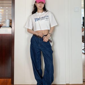 Women's White Printed Short Sleeve T-Shirt - Summer Slim Fit Top for Casual Wear