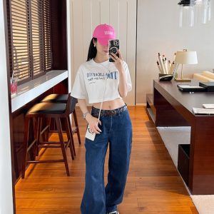 Women's White Printed Short Sleeve T-Shirt - Summer Slim Fit Top for Casual Wear