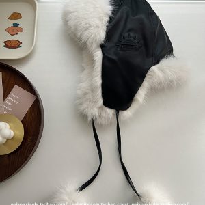 Women's Windproof PU Leather Furry Lei Feng Hat - Warm & Cozy Ear Protection for Cycling, Photography, Skiing - Winter Essential