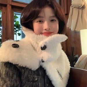 Women's Winter 2023 High-Quality Button Neck Scarf Shawl - Cozy Warm Accessory for Y2K Fashion