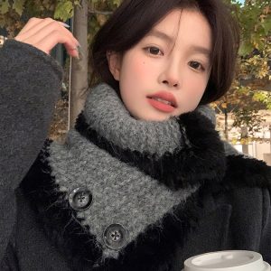 Women's Winter 2023 High-Quality Button Neck Scarf Shawl - Cozy Warm Accessory for Y2K Fashion