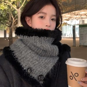 Women's Winter 2023 High-Quality Button Neck Scarf Shawl - Cozy Warm Accessory for Y2K Fashion