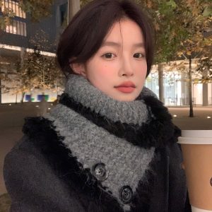 Women's Winter 2024 Button Neck Scarf Shawl - Cozy High-Quality Wrap for Cold Weather Fashion