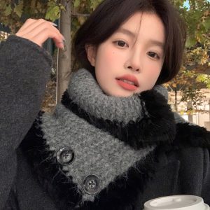 Women's Winter 2024 Button Neck Scarf Shawl - Cozy High-Quality Wrap for Cold Weather Fashion