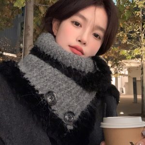 Women's Winter 2024 Button Neck Scarf Shawl - Cozy High-Quality Wrap for Cold Weather Fashion