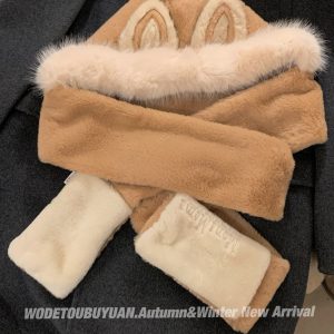 Women's Winter Fox Ear Plush Hat Scarf Integrated Hooded Neck Gaiter - Cute & Warm Winter Accessory