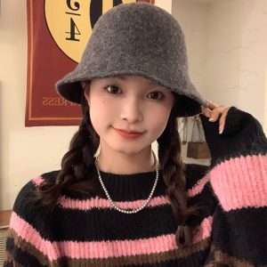 Women's Wool Fisherman Hat - Oversized Bucket Hat for Autumn & Winter, Face-Covering Design, Flattering Large Head Circumference