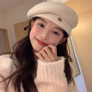 Wool Beret for Women - Autumn Winter Style, Large Head Circumference, Painter's Hat, Face-Slimming Trendy Design