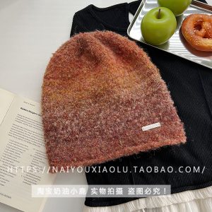 Wool Blend Gradient Knitted Slouchy Beanie Hat for Women - Winter Instagram Blogger Style Unisex Cold Weather Accessory