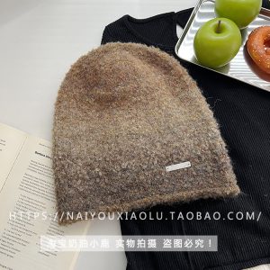 Wool Blend Gradient Knitted Slouchy Beanie Hat for Women - Winter Instagram Blogger Style Unisex Cold Weather Accessory