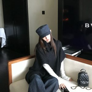 Wool Cape Vest High Neck Knitted Sweater and Shorts Set - Winter Slim Fit Fashion for Cozy Layering