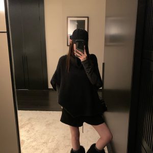 Wool Cape Vest High Neck Knitted Sweater and Shorts Set - Winter Slim Fit Fashion for Cozy Layering