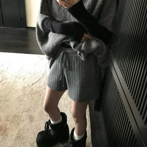 Wool Cape Vest High Neck Knitted Sweater and Shorts Set - Winter Slim Fit Fashion for Cozy Layering