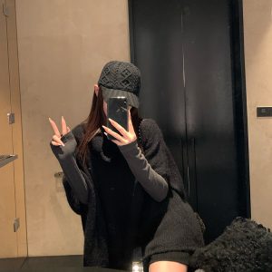 Wool Cape Vest High Neck Knitted Sweater and Shorts Set - Winter Slim Fit Fashion for Cozy Layering