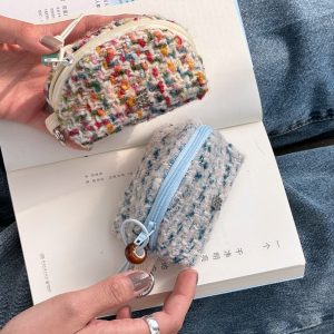 Wool Coin Purse - Sugar Bean Shell Design, Small Fragrance Style Headphone Storage Bag, Niche Fashion Accessory