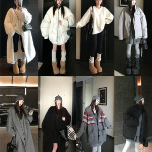Wool Lazy Style Round Neck Soft Fluffy Rolled Hem Sweater and Knit Shorts Set for Women - Cozy 90s Inspired Loungewear