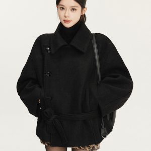 Wool Stand Collar Short Double-Breasted Overcoat for Women - Classic Vintage Style, Chic Outerwear, Perfect for Fall and Winter