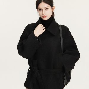 Wool Stand Collar Short Double-Breasted Overcoat for Women - Classic Vintage Style, Chic Outerwear, Perfect for Fall and Winter