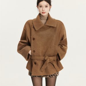 Wool Stand Collar Short Double-Breasted Overcoat for Women - Classic Vintage Style, Chic Outerwear, Perfect for Fall and Winter