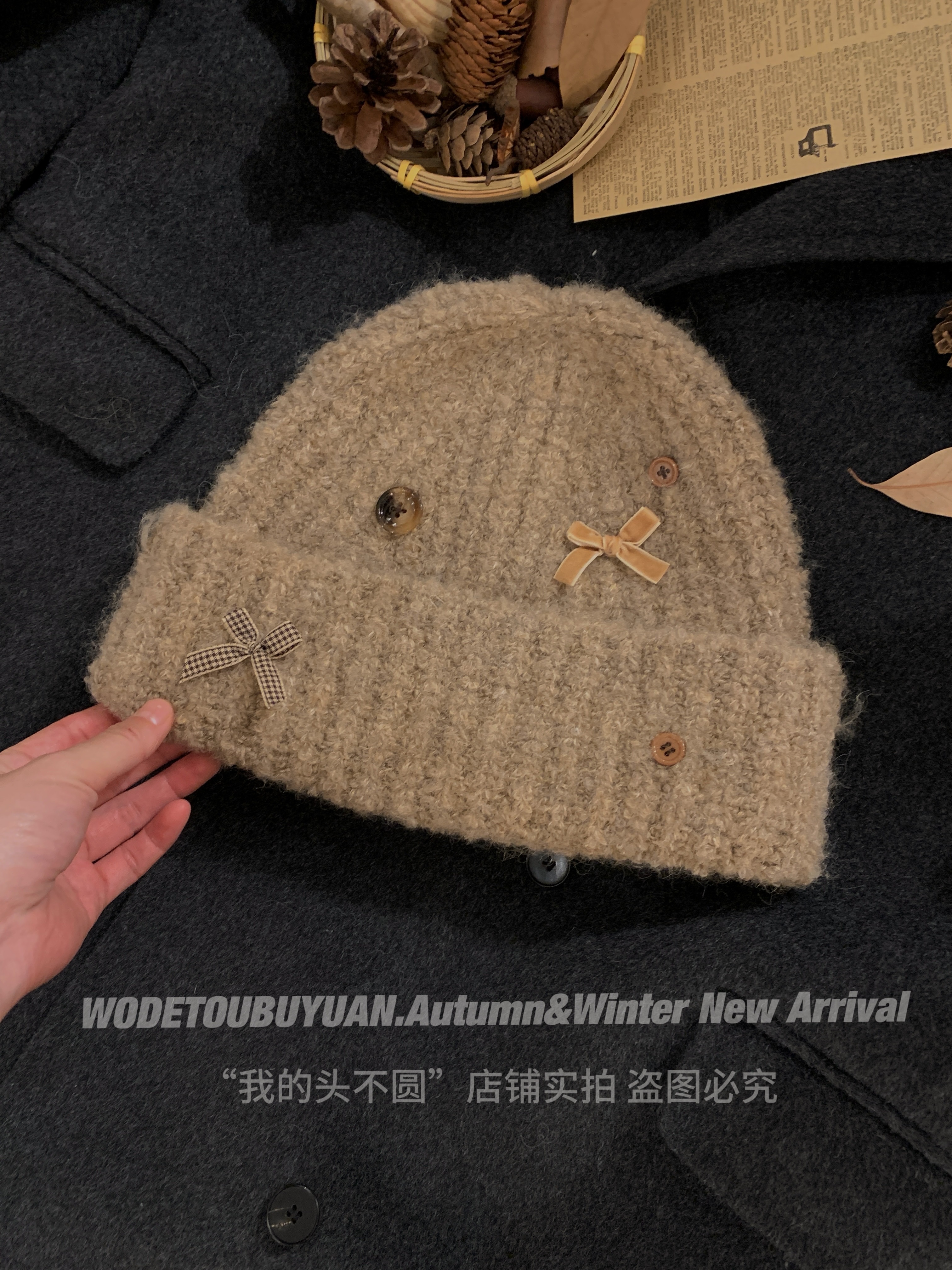 Woolen Bowknot Hat for Women - Knitted Autumn Winter Hat for Warmth & Ear Protection - Cozy Cold Weather Accessory