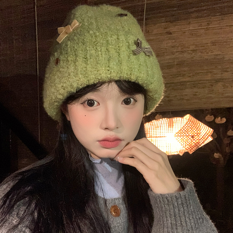 Woolen Bowknot Hat for Women - Knitted Autumn Winter Hat for Warmth & Ear Protection - Cozy Cold Weather Accessory