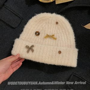 Woolen Bowknot Hat for Women - Knitted Autumn Winter Hat for Warmth & Ear Protection - Cozy Cold Weather Accessory