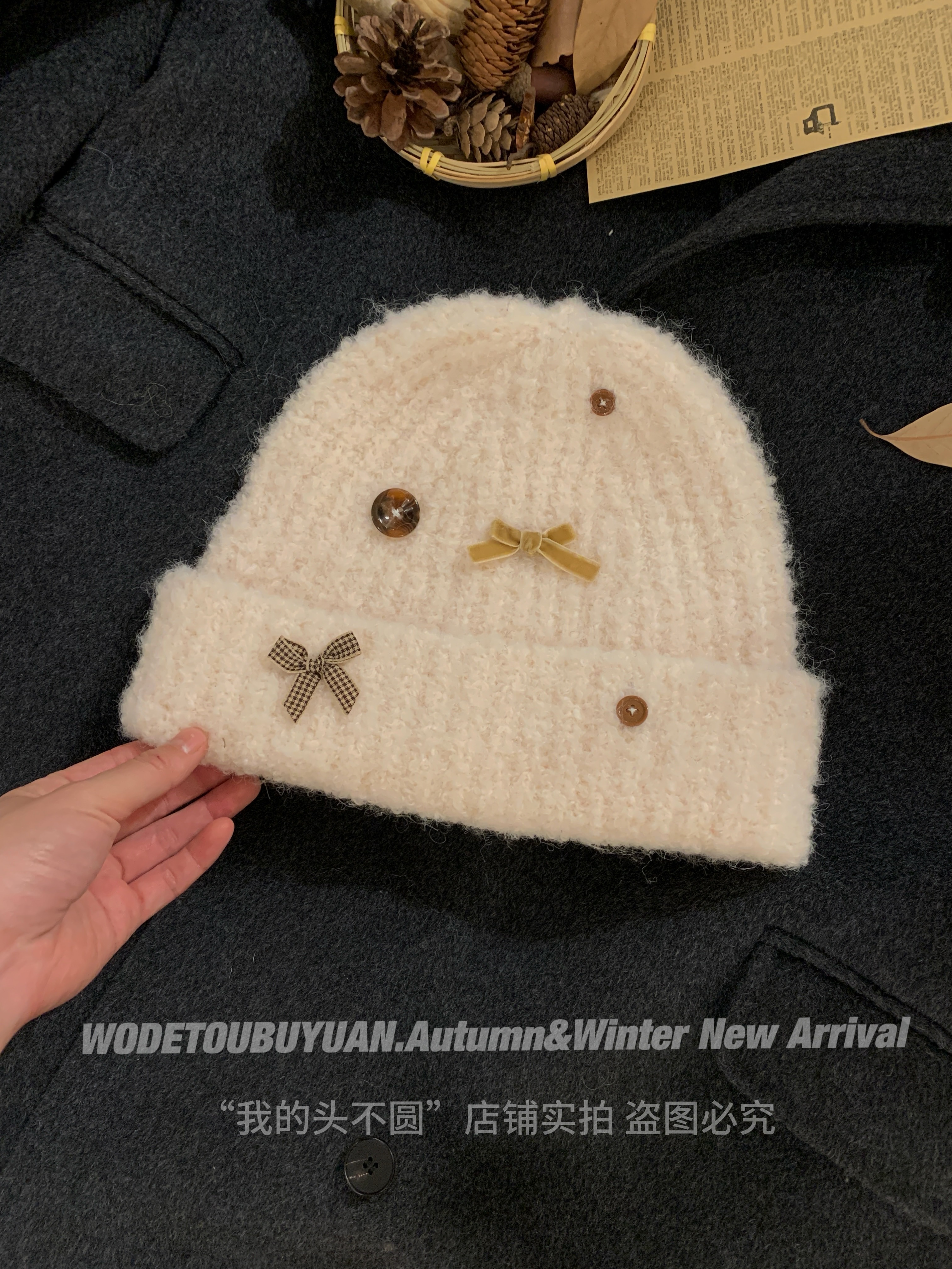 Woolen Bowknot Hat for Women - Knitted Autumn Winter Hat for Warmth & Ear Protection - Cozy Cold Weather Accessory