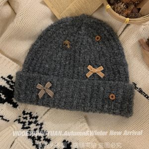 Woolen Bowknot Hat for Women - Knitted Autumn Winter Hat for Warmth & Ear Protection - Cozy Cold Weather Accessory