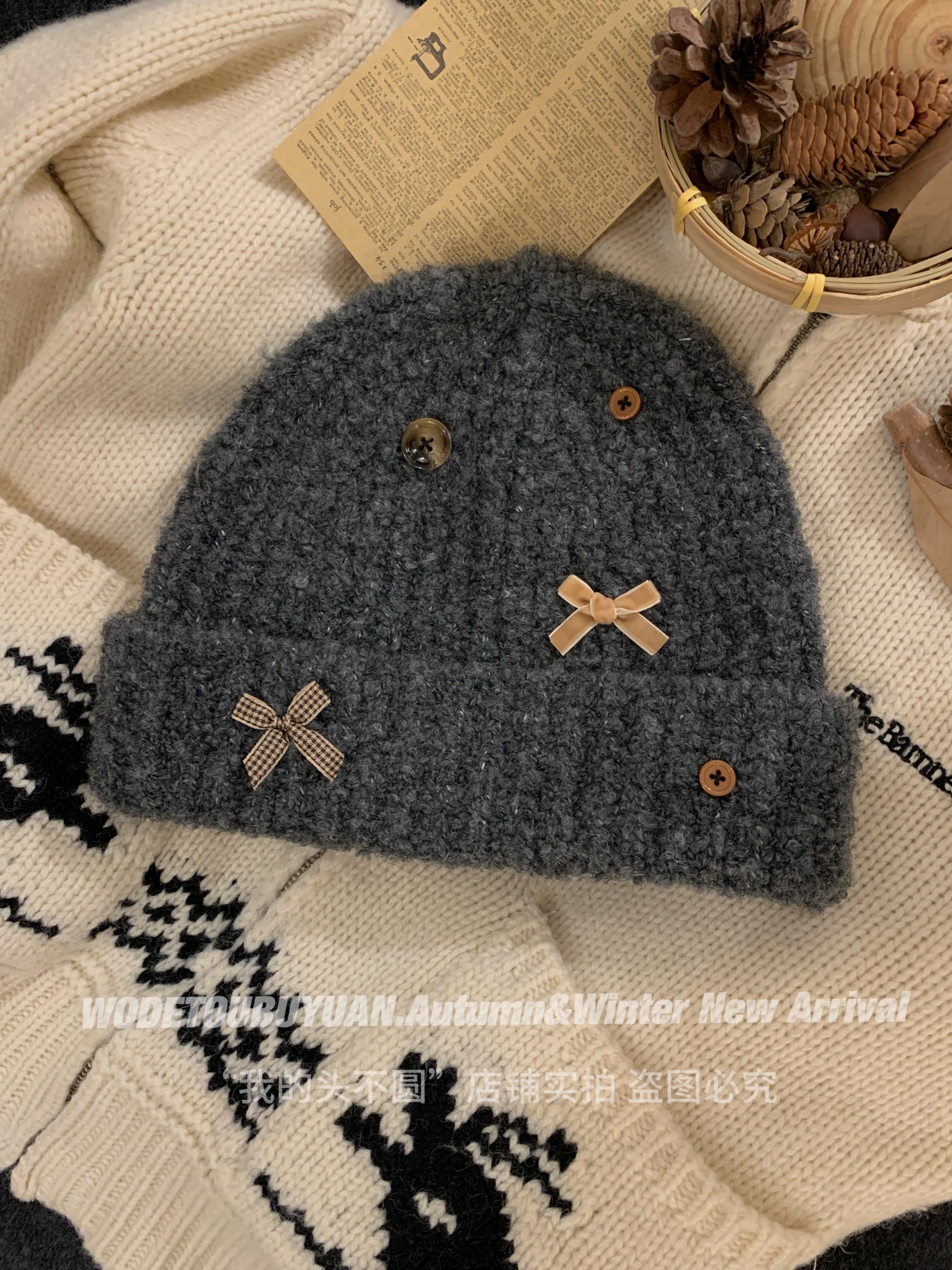 Woolen Bowknot Hat for Women - Knitted Autumn Winter Hat for Warmth & Ear Protection - Cozy Cold Weather Accessory