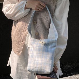 Woolen Plaid Bucket Bag - Versatile Shoulder Tote with Healing Fresh Atmosphere, Stylish Accessory for Any Occasion
